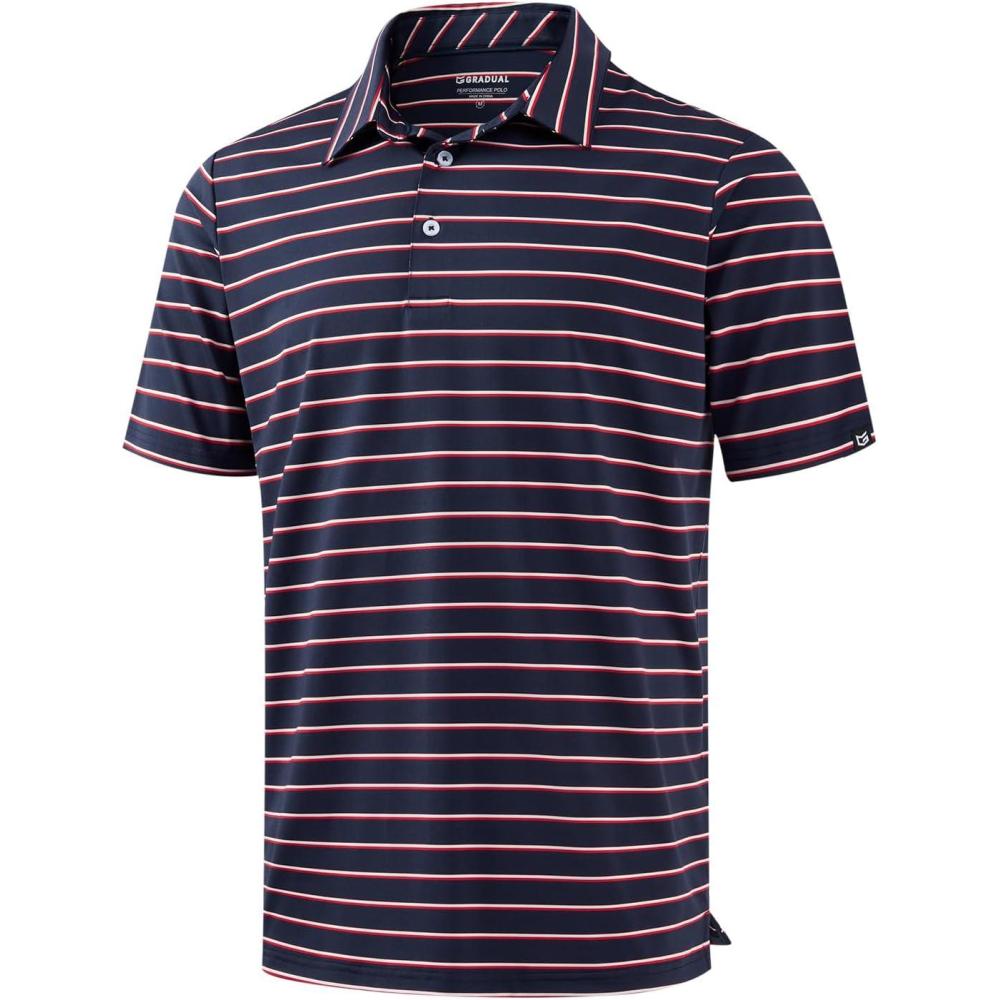 imageG Gradual Mens Golf Shirt Dry Fit Moisture Wicking Performance Short Sleeve Striped Polo Shirts for Men Dressy CasualWide Navy Stripe