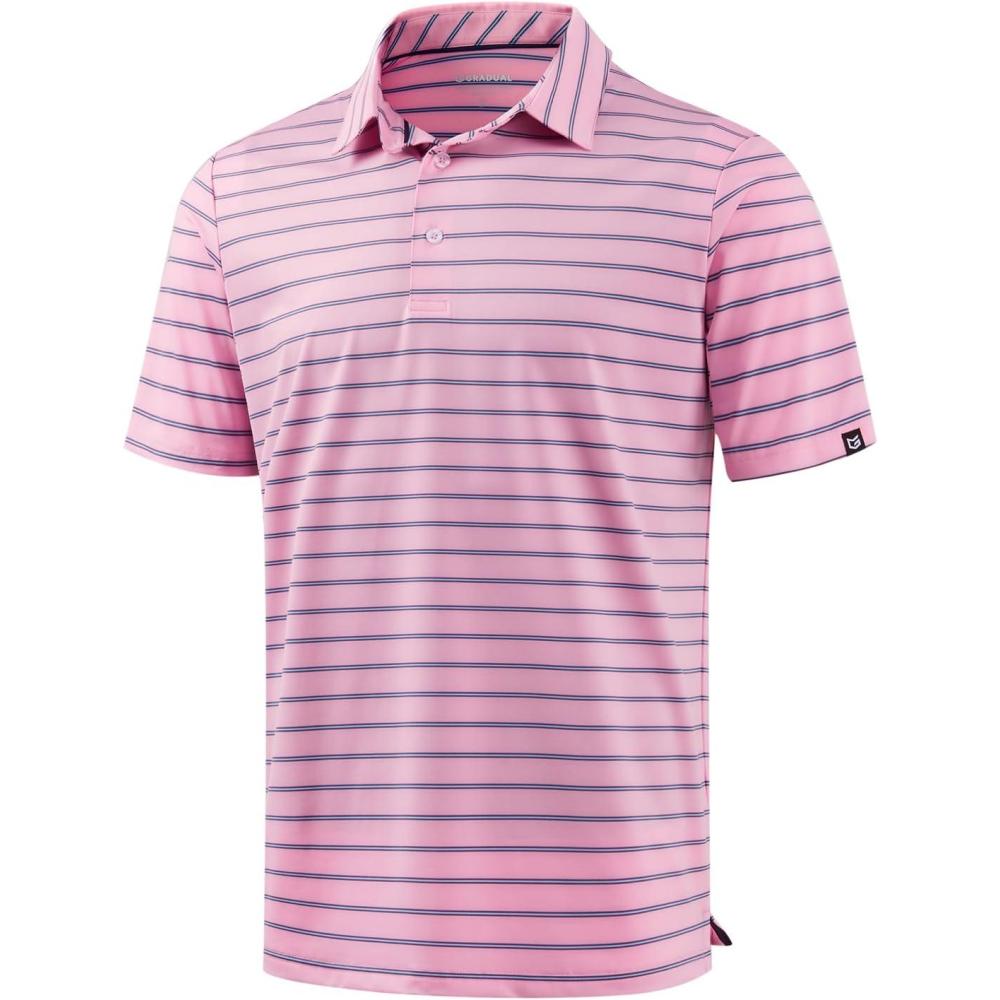 imageG Gradual Mens Golf Shirt Dry Fit Moisture Wicking Performance Short Sleeve Striped Polo Shirts for Men Dressy CasualWide Pink Stripe