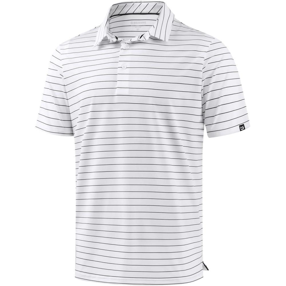 imageG Gradual Mens Golf Shirt Dry Fit Moisture Wicking Performance Short Sleeve Striped Polo Shirts for Men Dressy CasualWide White Stripe