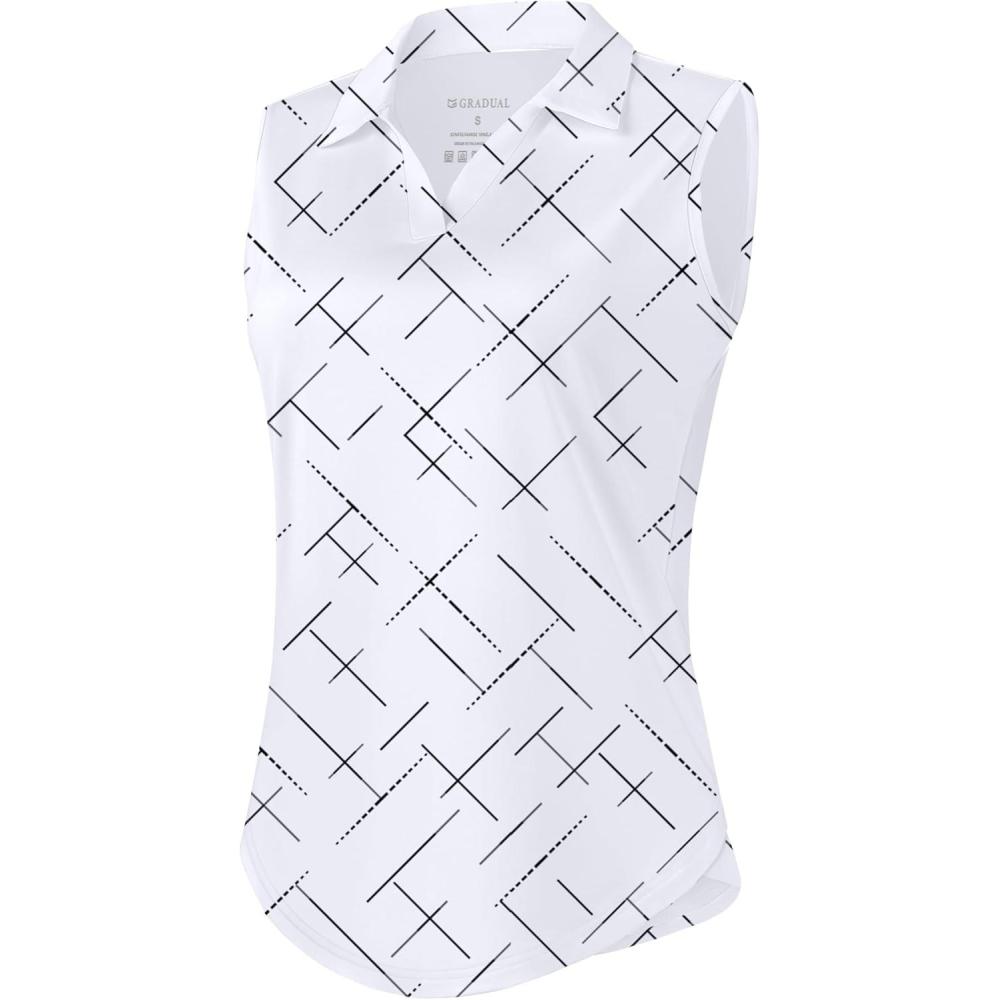 imageG Gradual Sleeveless Golf Shirts for Women Collared V Neck Tennis Tank Top Cooling Polo UPF 50 Quick Dry LightweightBlack Lines