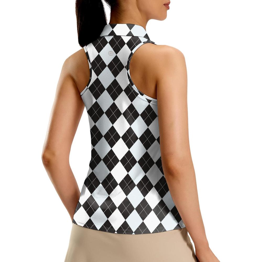 imageG Gradual Womens Golf Shirt Racerback Tank Zip Up Athletic Sleeveless Top Tennis Pickleball Cooling Polo Shirts Lightweight Grey Argyle XXLarge
