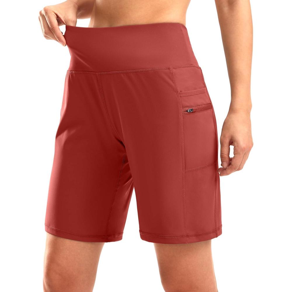 imageG Gradual Womens High Waisted 9 Bermuda Shorts with Zipper Pockets Athletic Workout Long Shorts for Women Knee LengthSavannah Red