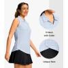 G Gradual Sleeveless Golf Shirts for Women Collared V Neck Tennis Tank Top Cooling Polo UPF 50+ Quick Dry Lightweight(Blue Stripe)