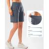 G Gradual Women’s High Waisted 9″ Bermuda Shorts with Zipper Pockets Athletic Workout Long Shorts for Women Knee Length(Dusty Blue)