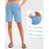 G Gradual Women’s High Waisted 9″ Bermuda Shorts with Zipper Pockets Athletic Workout Long Shorts for Women Knee Length(Light Blue)