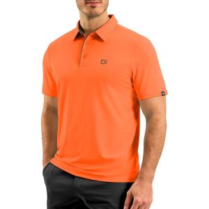 G Gradual Men’s Athletic Polo Shirts Moisture Wicking Quick Dry Sport Polos Short Sleeve Golf Shirt(Orange)