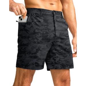 G Gradual Men’s Casual Shorts 7″ Lightweight Golf Shorts for Men Stretch with 3 Pockets Quick Dry Breathable Work Shorts(Black Camo)