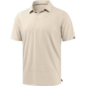 G Gradual Mens Golf Shirt Dry Fit Moisture Wicking Performance Short Sleeve Striped Polo Shirts for Men Dressy Casual(Light Khaki Stripe)