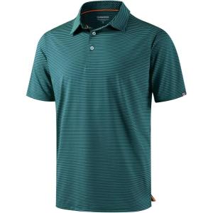 G Gradual Mens Golf Shirt Dry Fit Moisture Wicking Performance Short Sleeve Striped Polo Shirts for Men Dressy Casual(Turquoise Stripe)