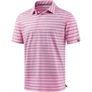 G Gradual Mens Golf Shirt Dry Fit Moisture Wicking Performance Short Sleeve Striped Polo Shirts for Men Dressy Casual(Wide Pink Stripe)