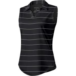 G Gradual Sleeveless Golf Shirts for Women Collared V Neck Tennis Tank Top Cooling Polo UPF 50+ Quick Dry Lightweight(Black Stripe)