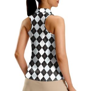 G Gradual Women’s Golf Shirt Racerback Tank Zip Up Athletic Sleeveless Top Tennis Pickleball Cooling Polo Shirts Lightweight, Grey Argyle, X-Small