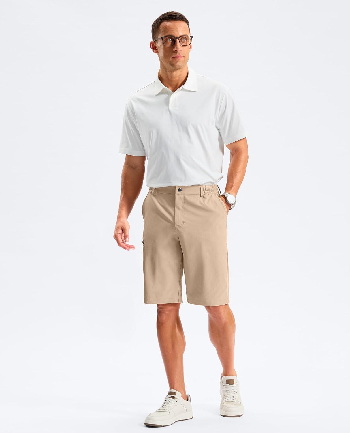 imageG Gradual Mens Golf Shorts 11 Long with 4 Pockets Lightweight Knee Length Elastic Waist Quick Dry Casual Dress Work Shorts Light Khaki XXL