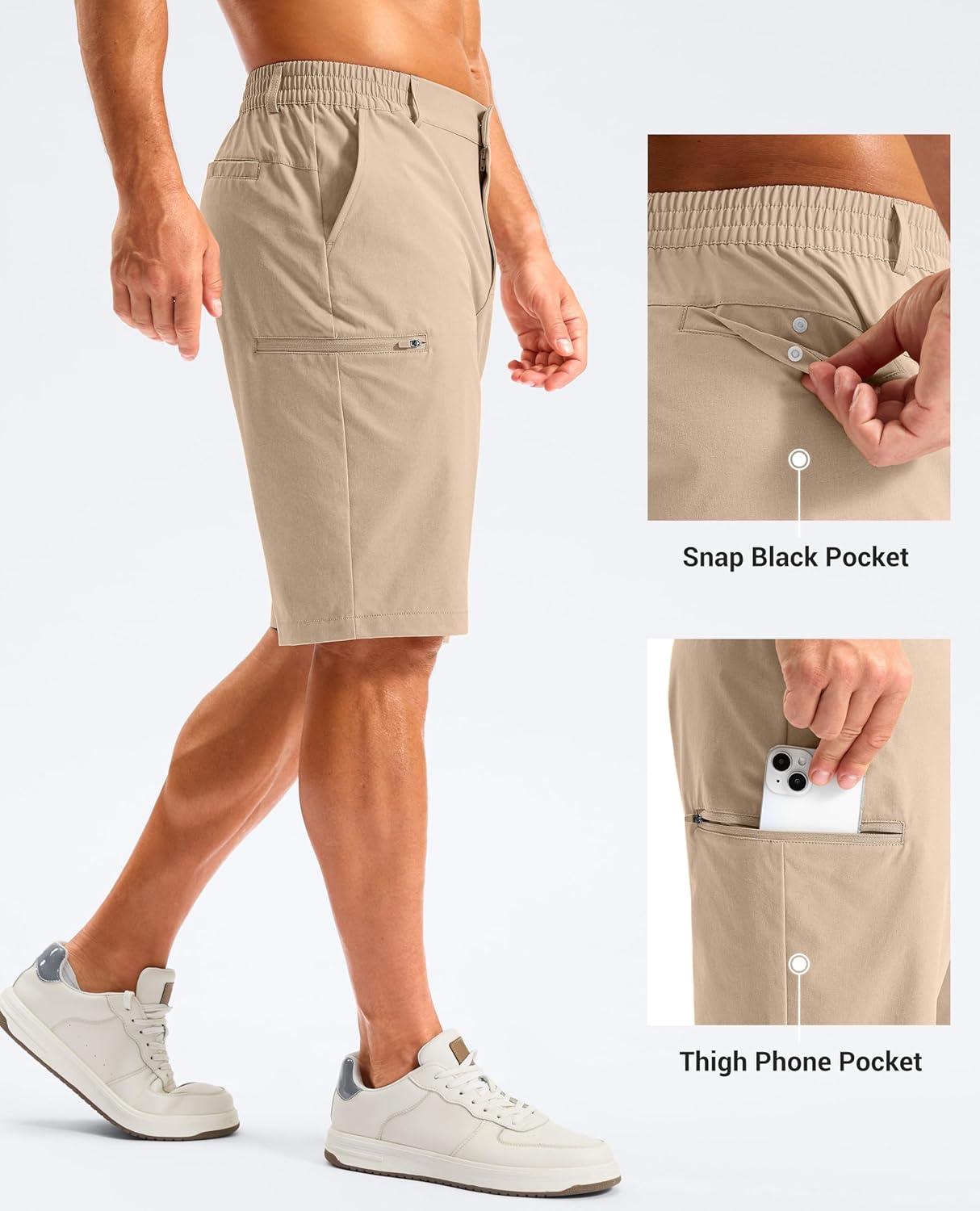 imageG Gradual Mens Golf Shorts 11 Long with 4 Pockets Lightweight Knee Length Elastic Waist Quick Dry Casual Dress Work Shorts Light Khaki XXL