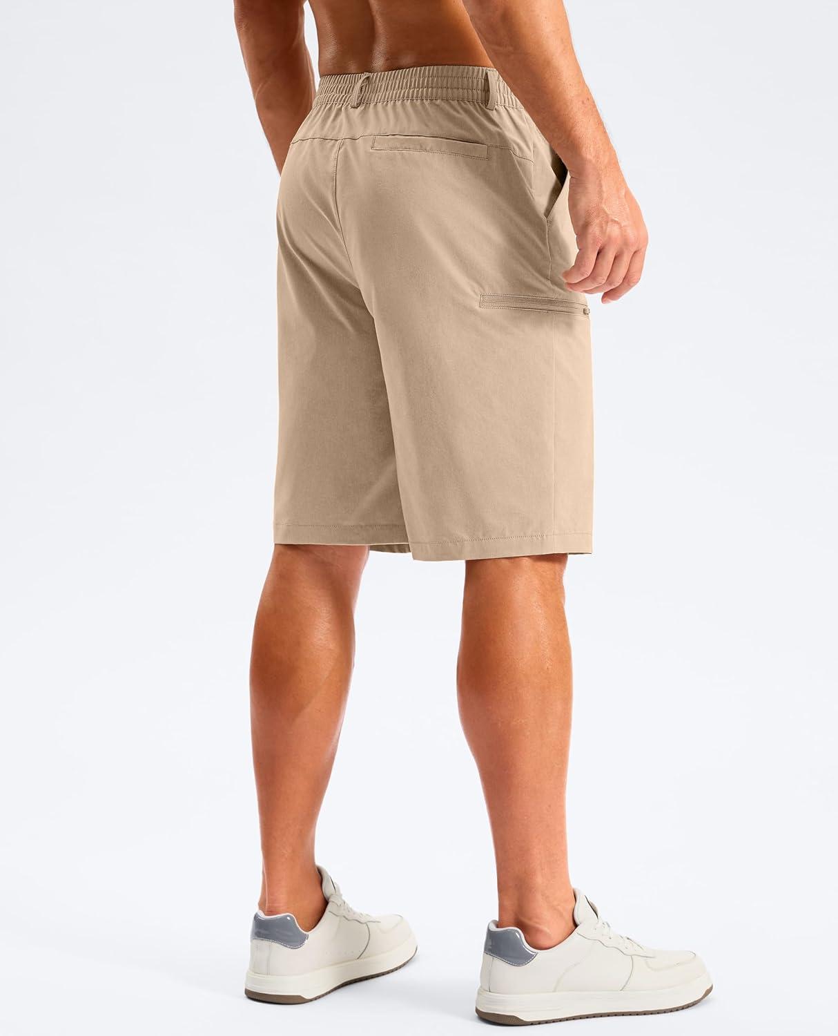 imageG Gradual Mens Golf Shorts 11 Long with 4 Pockets Lightweight Knee Length Elastic Waist Quick Dry Casual Dress Work Shorts Light Khaki XXL