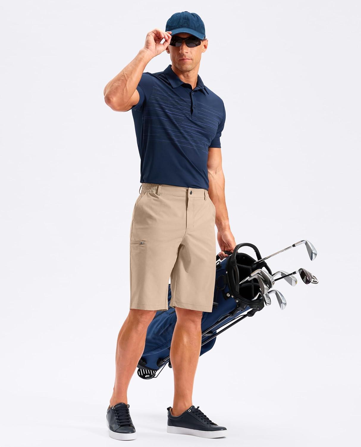 imageG Gradual Mens Golf Shorts 11 Long with 4 Pockets Lightweight Knee Length Elastic Waist Quick Dry Casual Dress Work Shorts Light Khaki XXL