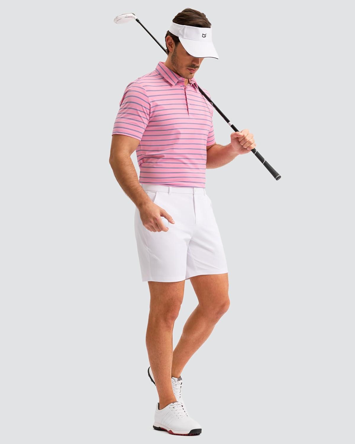 imageMens Golf Shorts 7 9 11 Inseam with 5 Pockets Lightweight Stretch Quick Dry Casual Dress Hybrid Short for MenWhite