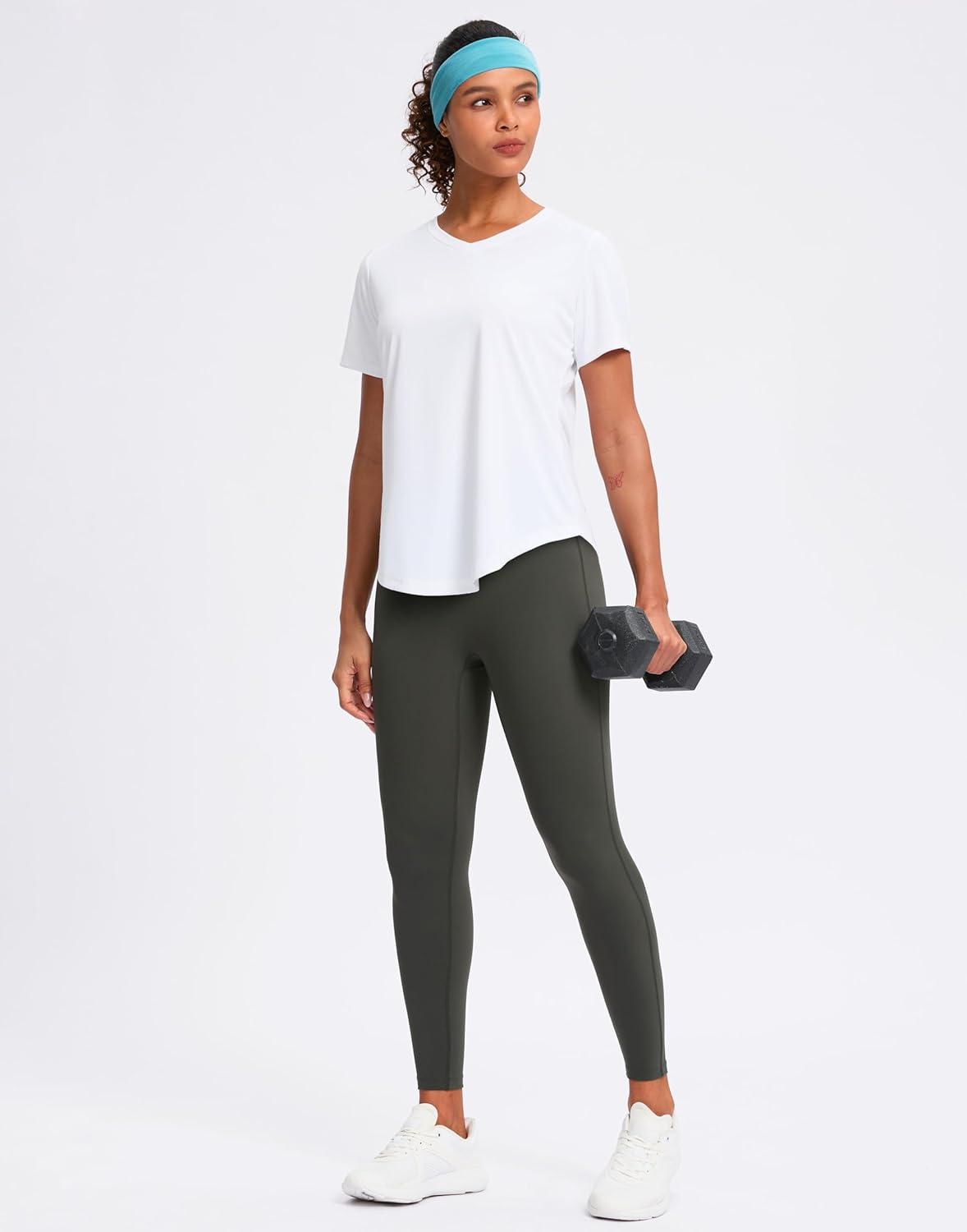 imageWomens Workout Shirts VNeck Short Sleeve UPF 50 Sun Shirt Moisture Wicking Dry Fit Top for Gym Running AthleticWhite