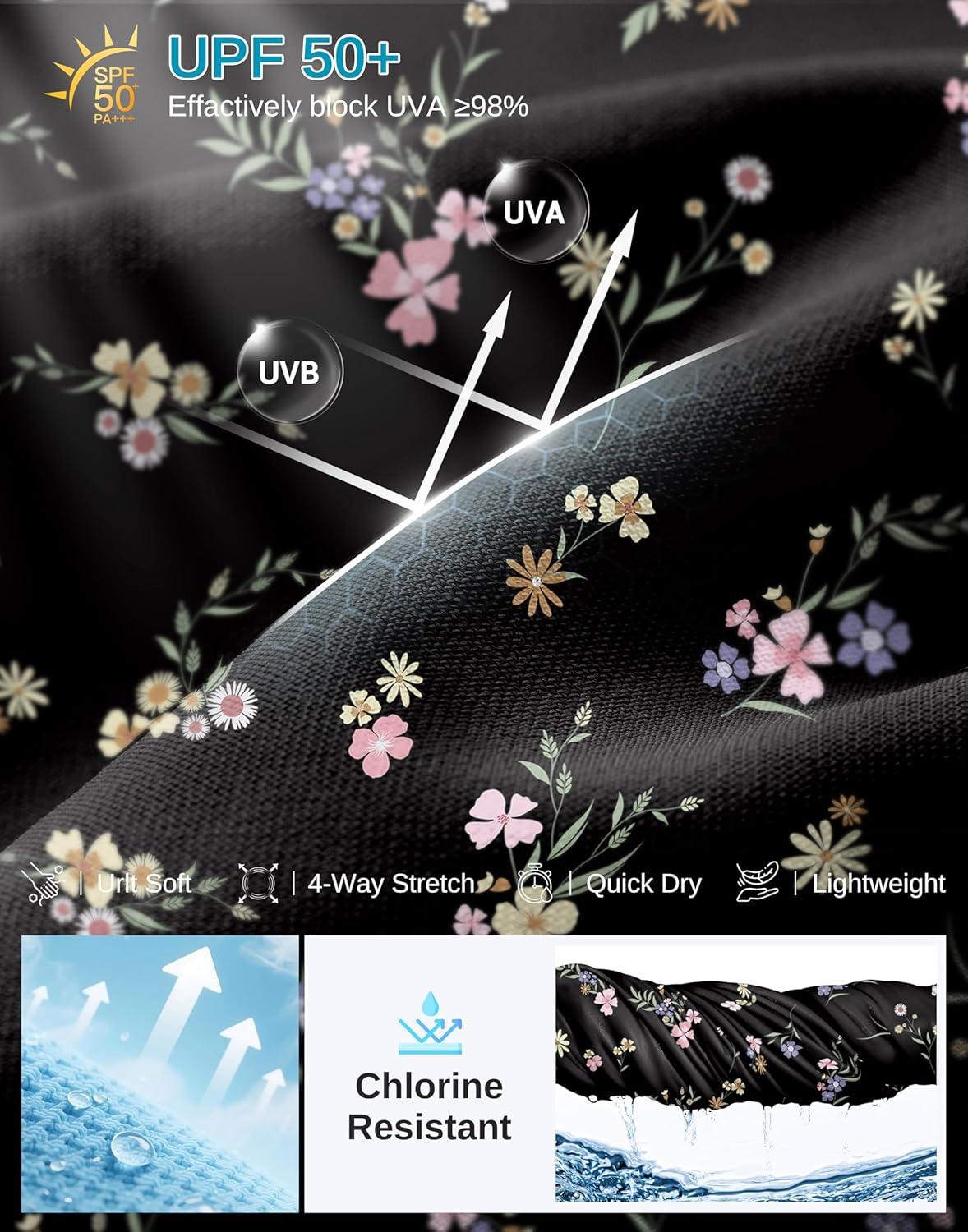 imageG Gradual Womens 13 Long Swim Board Shorts with Pockets High Waisted Quick Dry Beach Swimming Shorts for Women with LinerBlack Floral