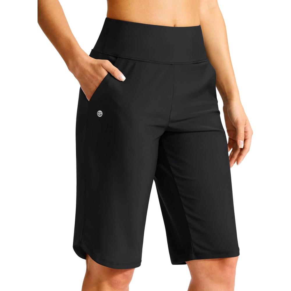 imageG Gradual Womens 13 Long Swim Board Shorts with Pockets High Waisted Quick Dry Beach Swimming Shorts for Women with LinerBlack