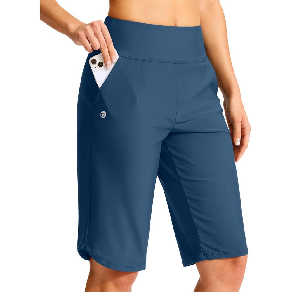 imageG Gradual Womens 13 Long Swim Board Shorts with Pockets High Waisted Quick Dry Beach Swimming Shorts for Women with LinerDark Blue
