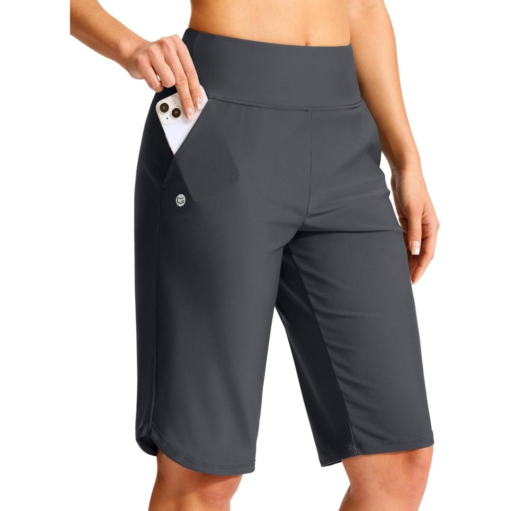 imageG Gradual Womens 13 Long Swim Board Shorts with Pockets High Waisted Quick Dry Beach Swimming Shorts for Women with LinerDark Grey