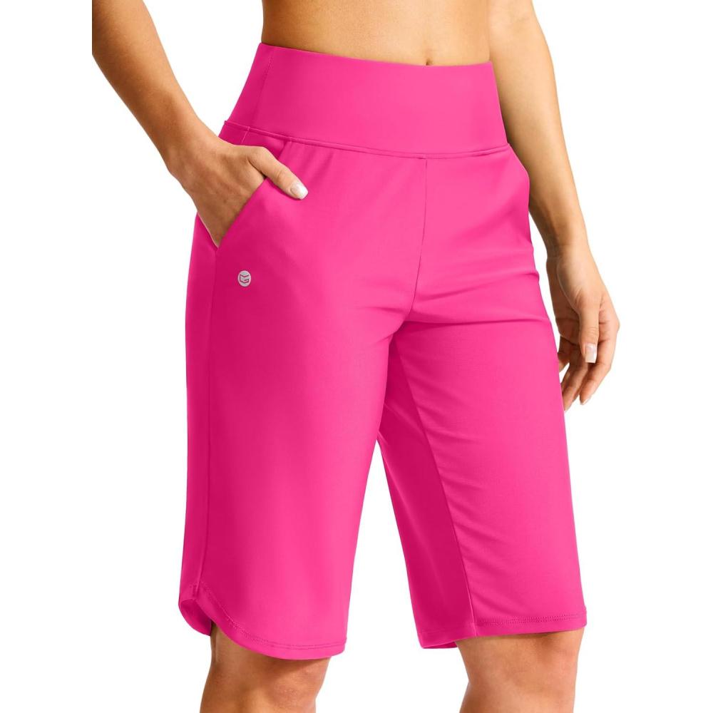 imageG Gradual Womens 13 Long Swim Board Shorts with Pockets High Waisted Quick Dry Beach Swimming Shorts for Women with LinerRosy