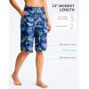 G Gradual Women’s 13″ Long Swim Board Shorts with Pockets High Waisted Quick Dry Beach Swimming Shorts for Women with Liner(Blue Leaf)