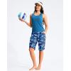 G Gradual Women’s 13″ Long Swim Board Shorts with Pockets High Waisted Quick Dry Beach Swimming Shorts for Women with Liner(Blue Leaf)