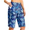 G Gradual Women’s 13″ Long Swim Board Shorts with Pockets High Waisted Quick Dry Beach Swimming Shorts for Women with Liner(Blue Leaf)