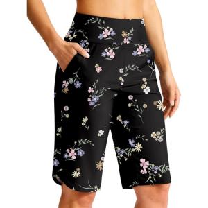 G Gradual Women’s 13″ Long Swim Board Shorts with Pockets High Waisted Quick Dry Beach Swimming Shorts for Women with Liner(Black Floral)