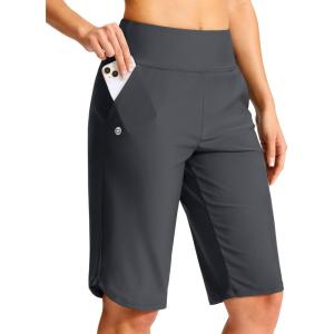 G Gradual Women’s 13″ Long Swim Board Shorts with Pockets High Waisted Quick Dry Beach Swimming Shorts for Women with Liner(Dark Grey)