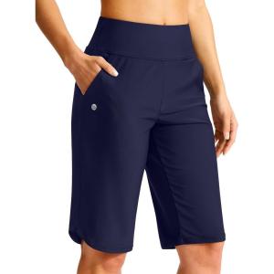 G Gradual Women’s 13″ Long Swim Board Shorts with Pockets High Waisted Quick Dry Beach Swimming Shorts for Women with Liner(Navy)