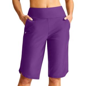 G Gradual Women’s 13″ Long Swim Board Shorts with Pockets High Waisted Quick Dry Beach Swimming Shorts for Women with Liner(Purple)