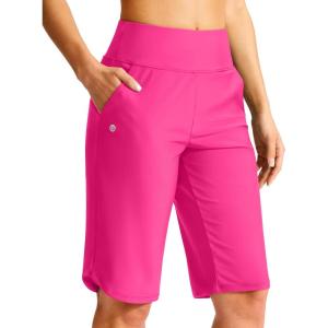 G Gradual Women’s 13″ Long Swim Board Shorts with Pockets High Waisted Quick Dry Beach Swimming Shorts for Women with Liner(Rosy)