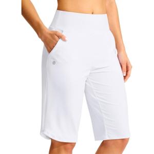 G Gradual Women’s 13″ Long Swim Board Shorts with Pockets High Waisted Quick Dry Beach Swimming Shorts for Women with Liner(White)