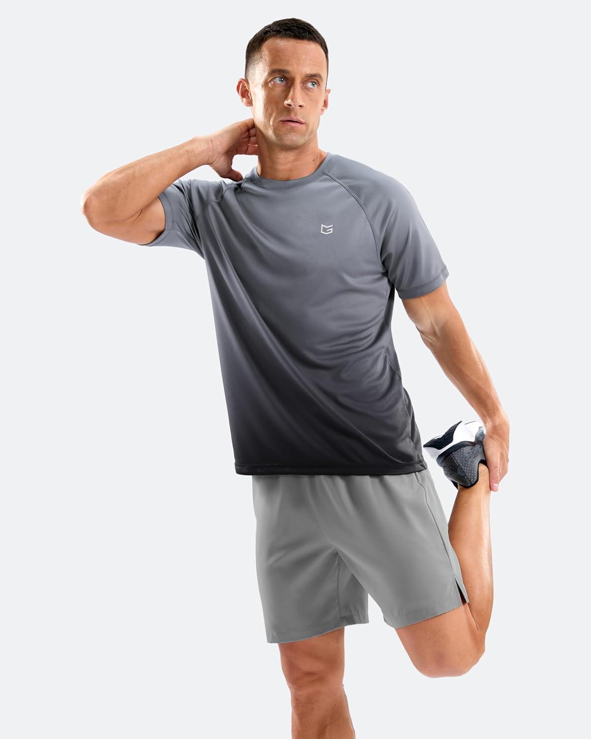 imageMens Swim Shirts Rash Guard UPF 50 Sun Protection Short Sleeve TShirts Workout Dry Fit Tee for Pool Beach TripGradient Grey Black