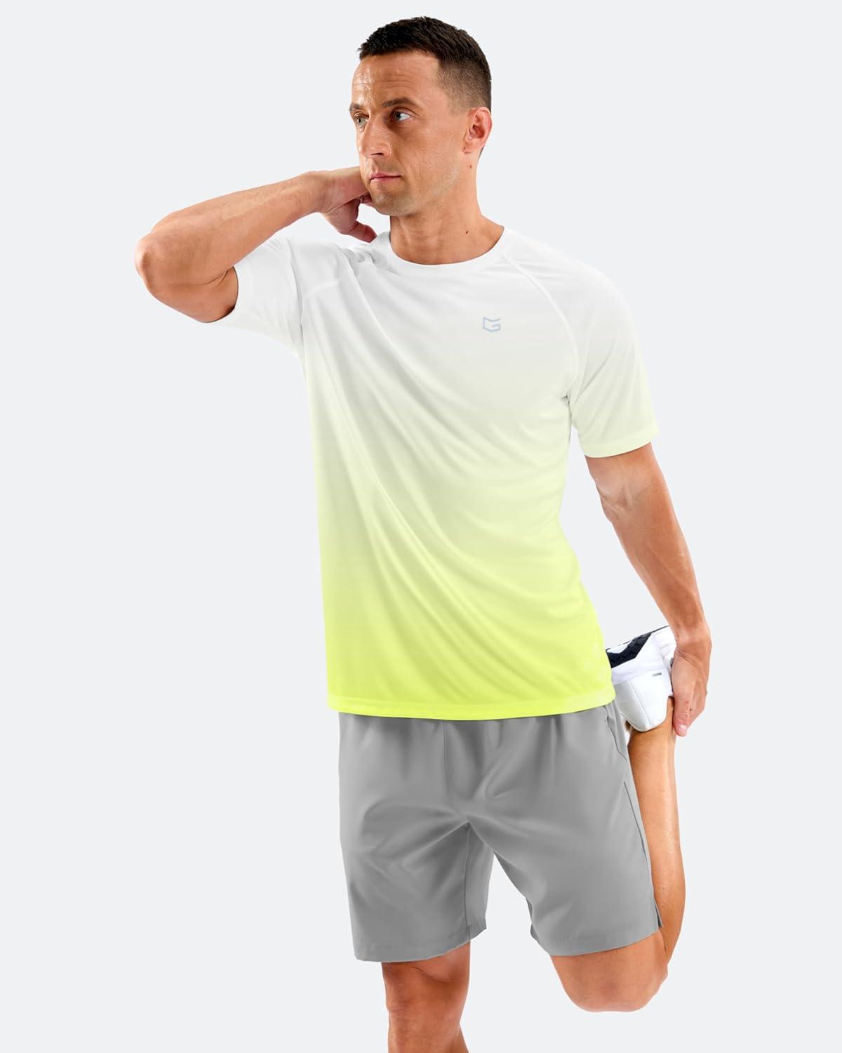 imageMens Swim Shirts Rash Guard UPF 50 Sun Protection Short Sleeve TShirts Workout Dry Fit Tee for Pool Beach TripGradient Yellow