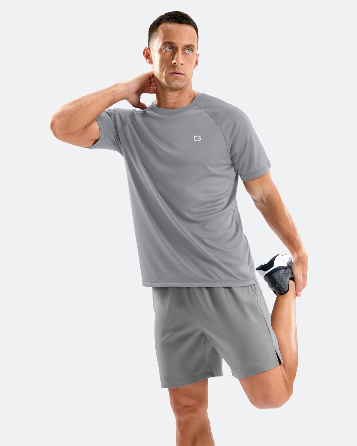imageMens Swim Shirts Rash Guard UPF 50 Sun Protection Short Sleeve TShirts Workout Dry Fit Tee for Pool Beach TripLight Grey