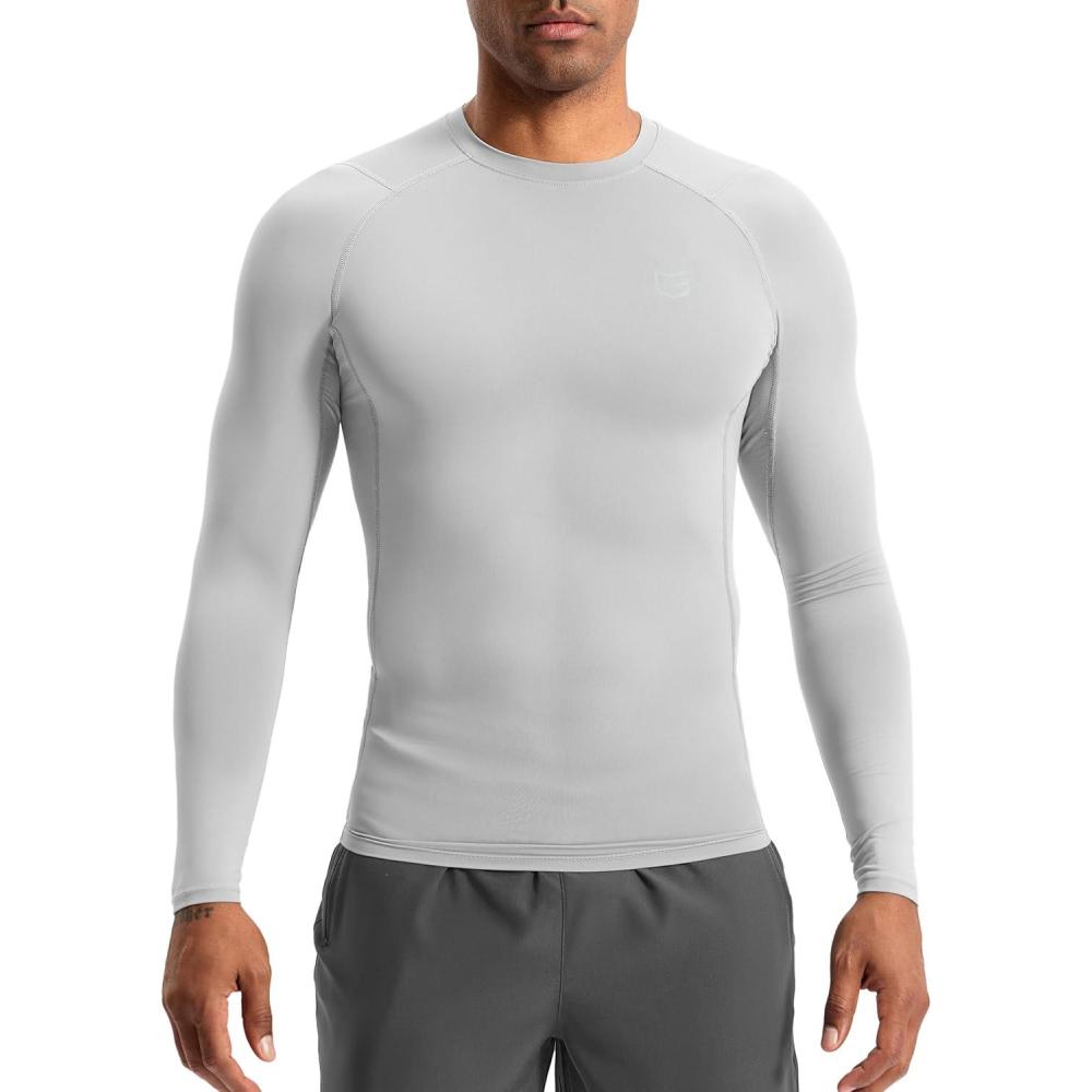 imageG Gradual Mens Compression Shirt Long Sleeve Moisture Wicking Running Gym Shirts for Men Athletic Workout Base Layer TShirtPlatinum Grey