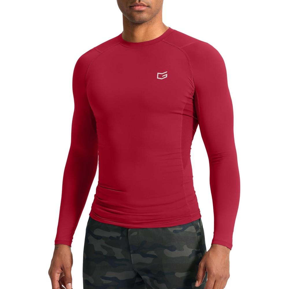 imageG Gradual Mens Compression Shirt Long Sleeve Moisture Wicking Running Gym Shirts for Men Athletic Workout Base Layer TShirtRed