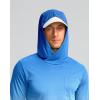 Men’s Sun Protection Shirts UPF 50+ Long Sleeve Hoodie with 2 Pockets UV SPF Fishing Hiking Rash Guard Shirts(Gradient Blue White)