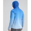Men’s Sun Protection Shirts UPF 50+ Long Sleeve Hoodie with 2 Pockets UV SPF Fishing Hiking Rash Guard Shirts(Gradient Blue White)