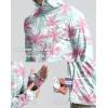 Men’s Sun Protection Shirts UPF 50+ Long Sleeve Hoodie with 2 Pockets UV SPF Fishing Hiking Rash Guard Shirts(Pink Coconut Tree)