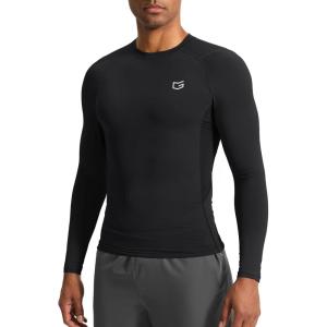 G Gradual Mens Compression Shirt Long Sleeve Moisture Wicking Running Gym Shirts for Men Athletic Workout Base Layer T-Shirt(Black)