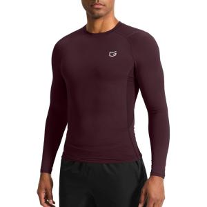 G Gradual Mens Compression Shirt Long Sleeve Moisture Wicking Running Gym Shirts for Men Athletic Workout Base Layer T-Shirt(Maroon)