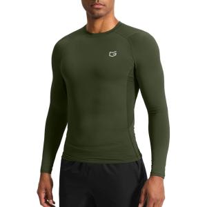G Gradual Mens Compression Shirt Long Sleeve Moisture Wicking Running Gym Shirts for Men Athletic Workout Base Layer T-Shirt(Olive)