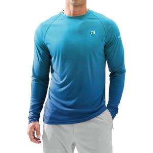 Men’s Sun Protection Long Sleeve Shirts UPF 50+(Gradient Vivid Blue)