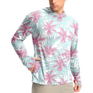 Men’s Sun Protection Shirts UPF 50+ Long Sleeve Hoodie with 2 Pockets UV SPF Fishing Hiking Rash Guard Shirts(Pink Coconut Tree)