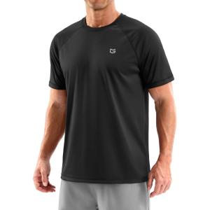 Men’s Swim Shirts Rash Guard UPF 50+ Sun Protection Short Sleeve T-Shirts Workout Dry Fit Tee for Pool, Beach, Trip(Black)